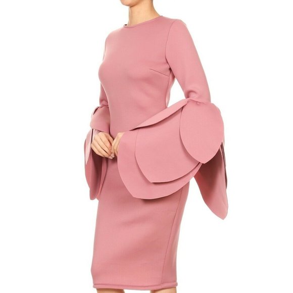 LA Fatima Blush Petal Sleeves Midi Party Dress - Picture 3 of 5